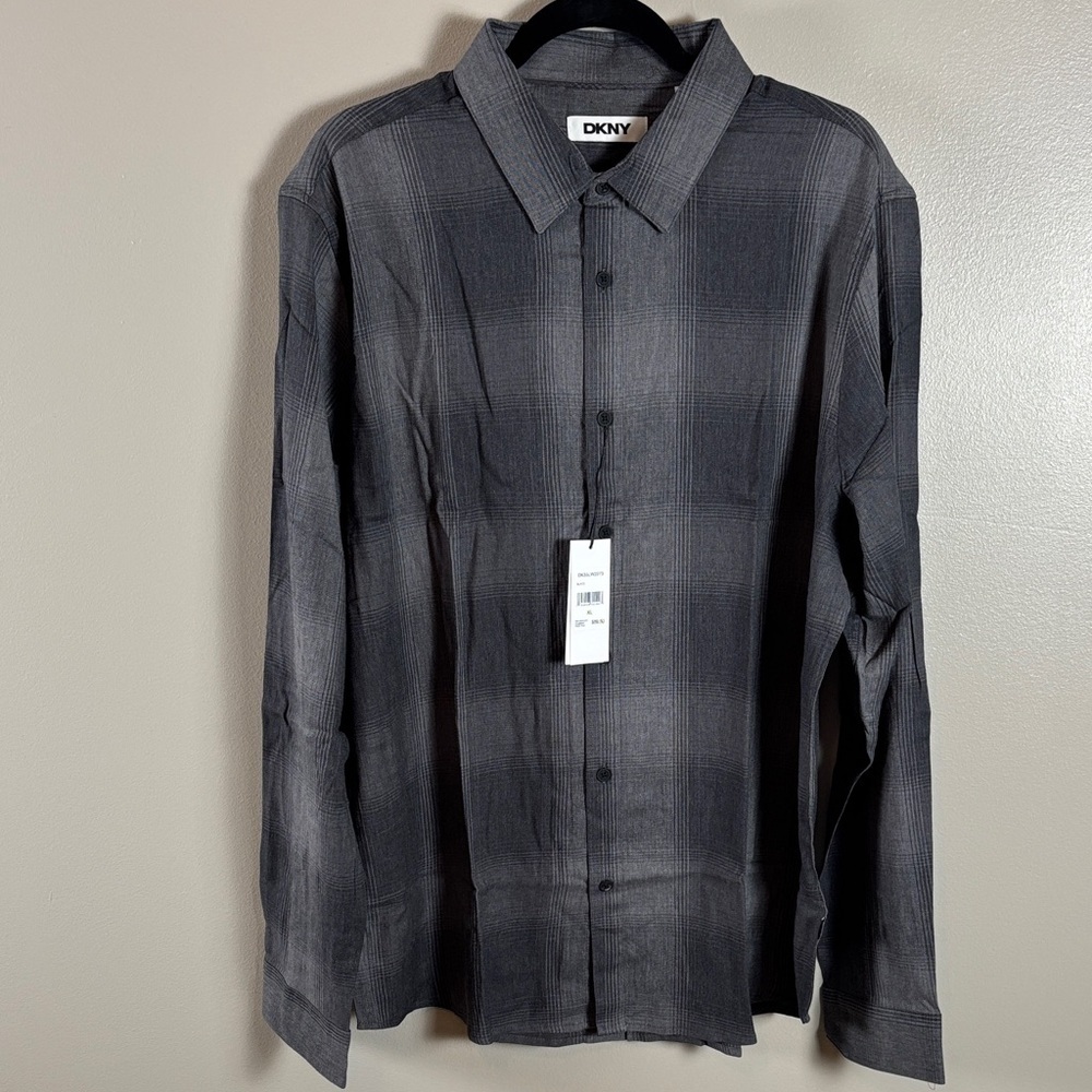 DKNY Men's Charcoal Checkered Shirt